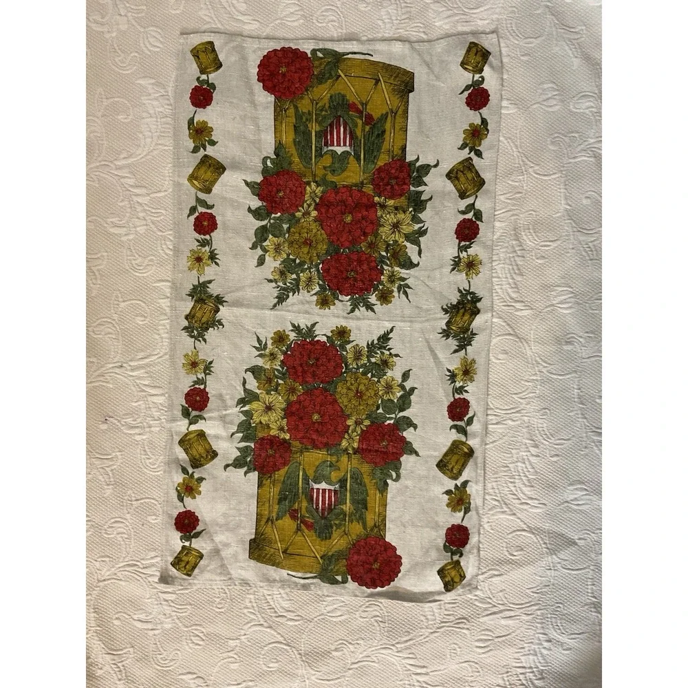 Vintage Colonial Parisian Eagle Drum Line Tea Towel Floral Bouquet Americana NEW